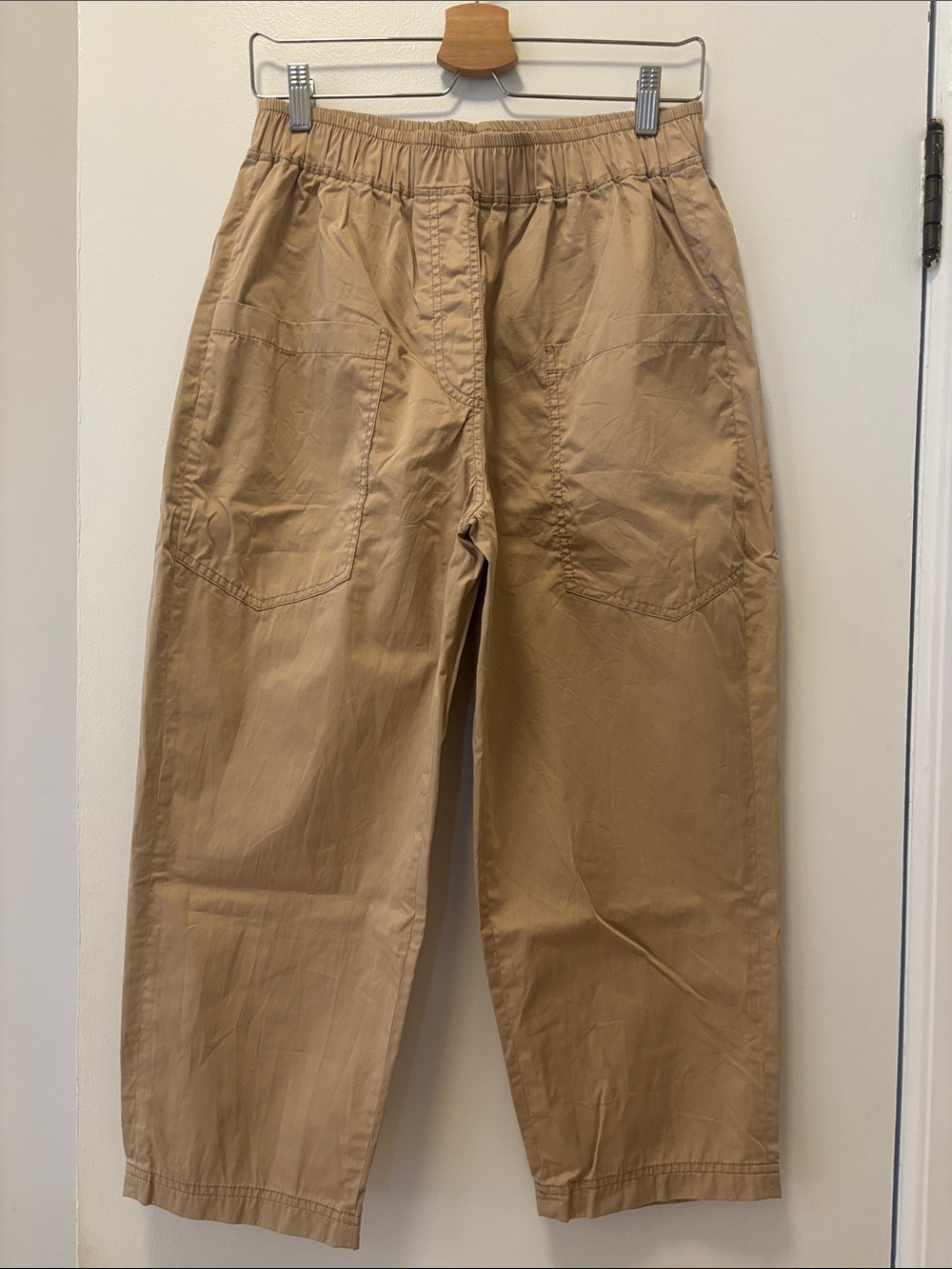 Zara Tan Elastic-Waist Barrel Cotton Pants